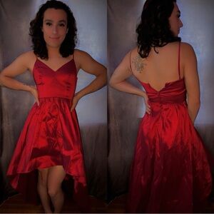 Elegant Red Shimmer High Low Dress
